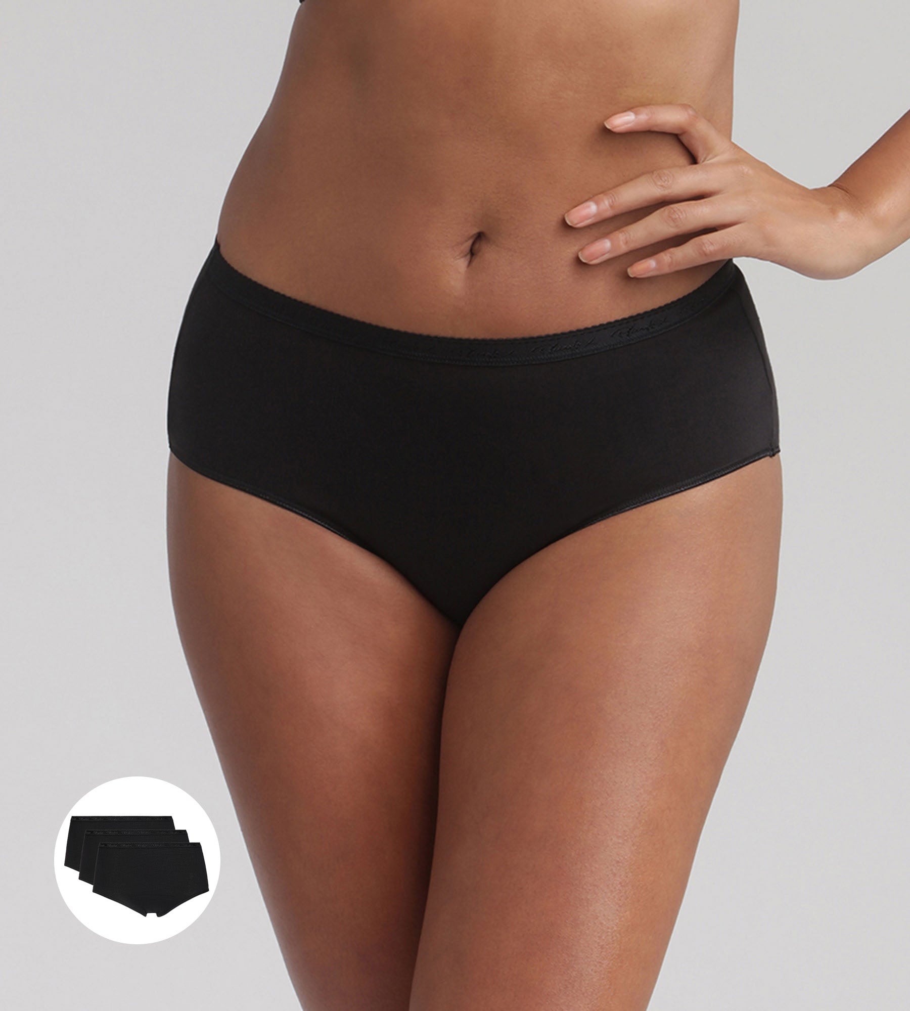 Playtex® Lote de 3 bragas midi negras Algodón Bio
