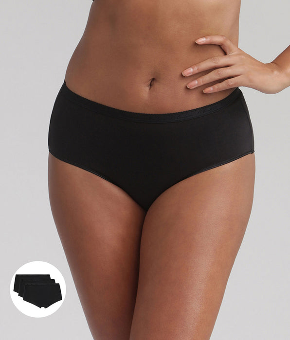 Playtex® Lote de 3 bragas midi negras Algodón Bio
