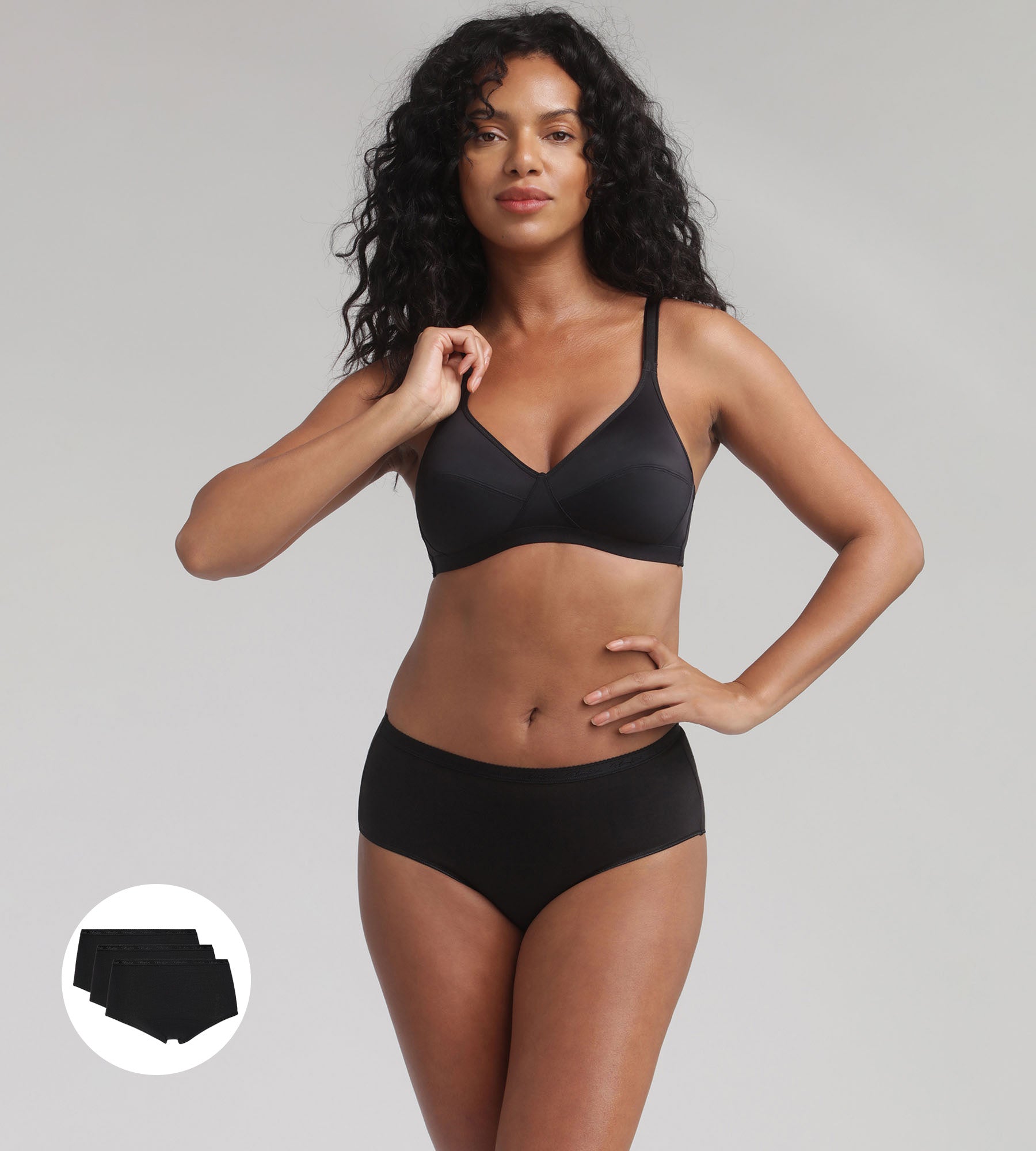 Playtex® Lote de 3 bragas midi negras Algodón Bio
