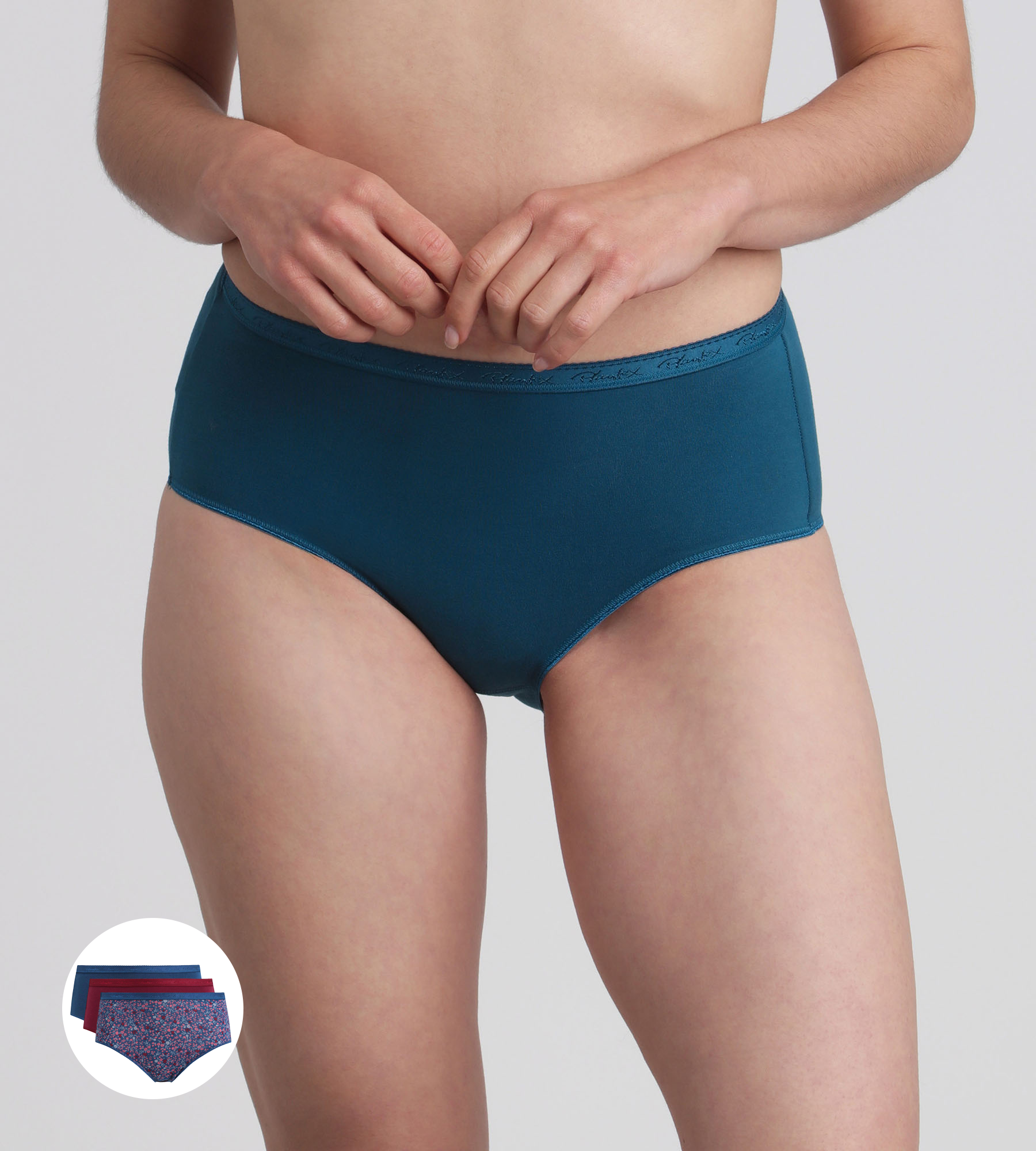 Playtex® Lote de 3 bragas midi rojo carmín, estampado verde y verde pino Algodón Bio