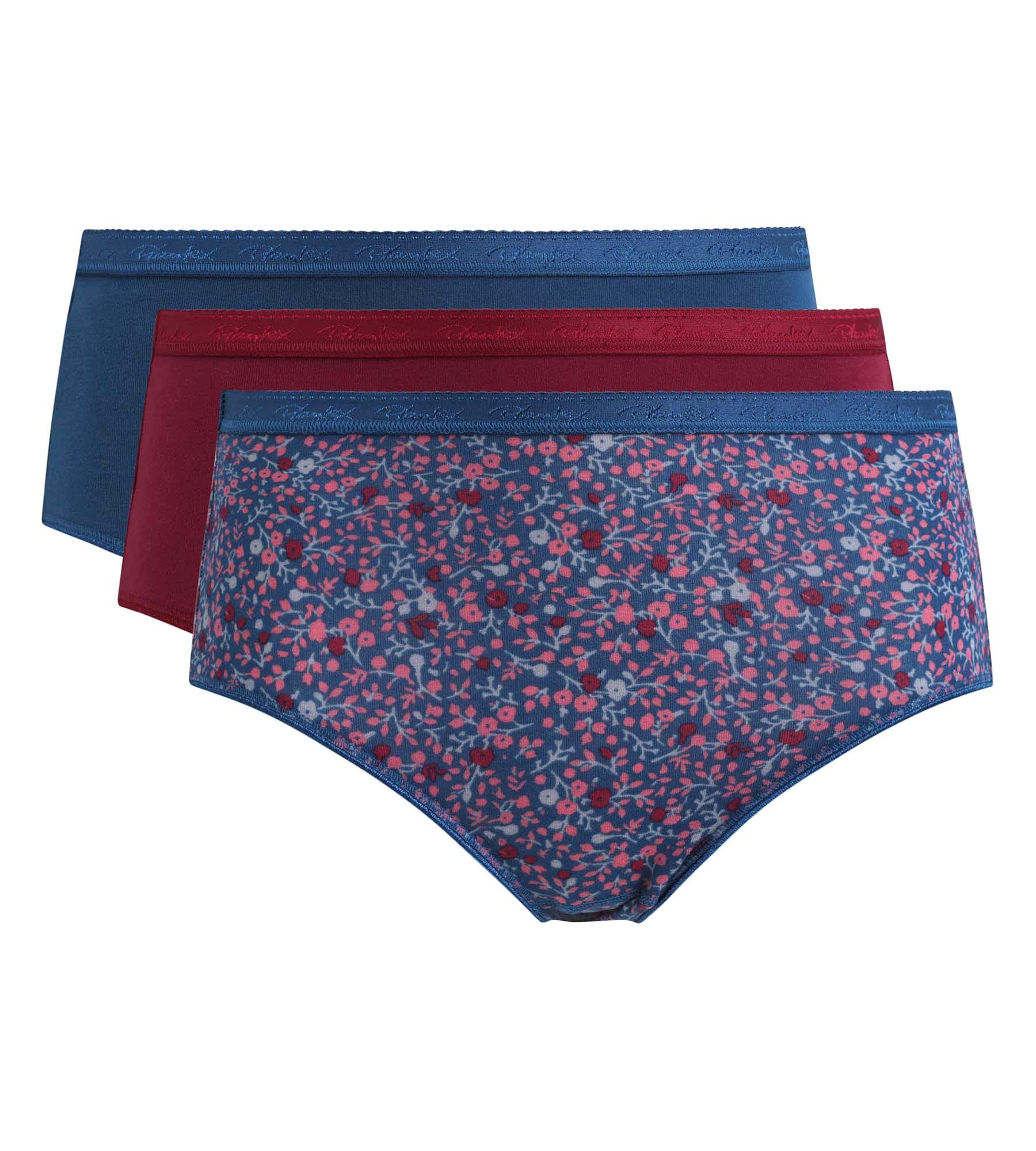 Playtex® Lote de 3 bragas midi rojo carmín, estampado verde y verde pino Algodón Bio