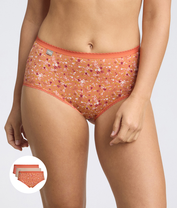 Playtex® Pack de 3 bragas naranja, beige, estampado floral Algodón Stretch