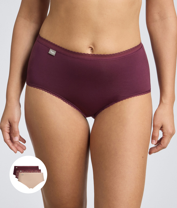 Playtex® Pack de 3 bragas morado, beige, estampado floral Algodón Stretch