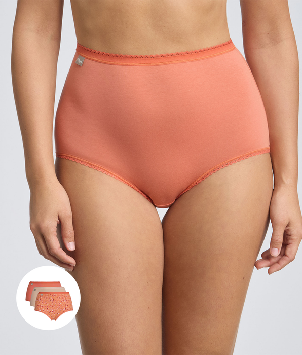 Playtex® Pack de 3 bragas de talle alto naranja, beige, estampado floral Algodón Stretch