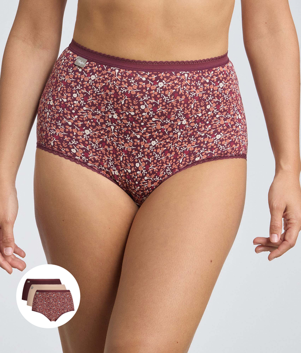 Playtex® Pack de 3 bragas de talle alto morado, beige, estampado floral Algodón Stretch