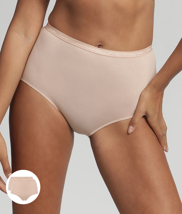 Playtex® Lote de 2 bragas talle alto beige Algodón Bio