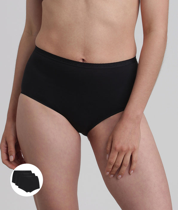 Playtex® Lote de 3 bragas talle alto negras Algodón Bio